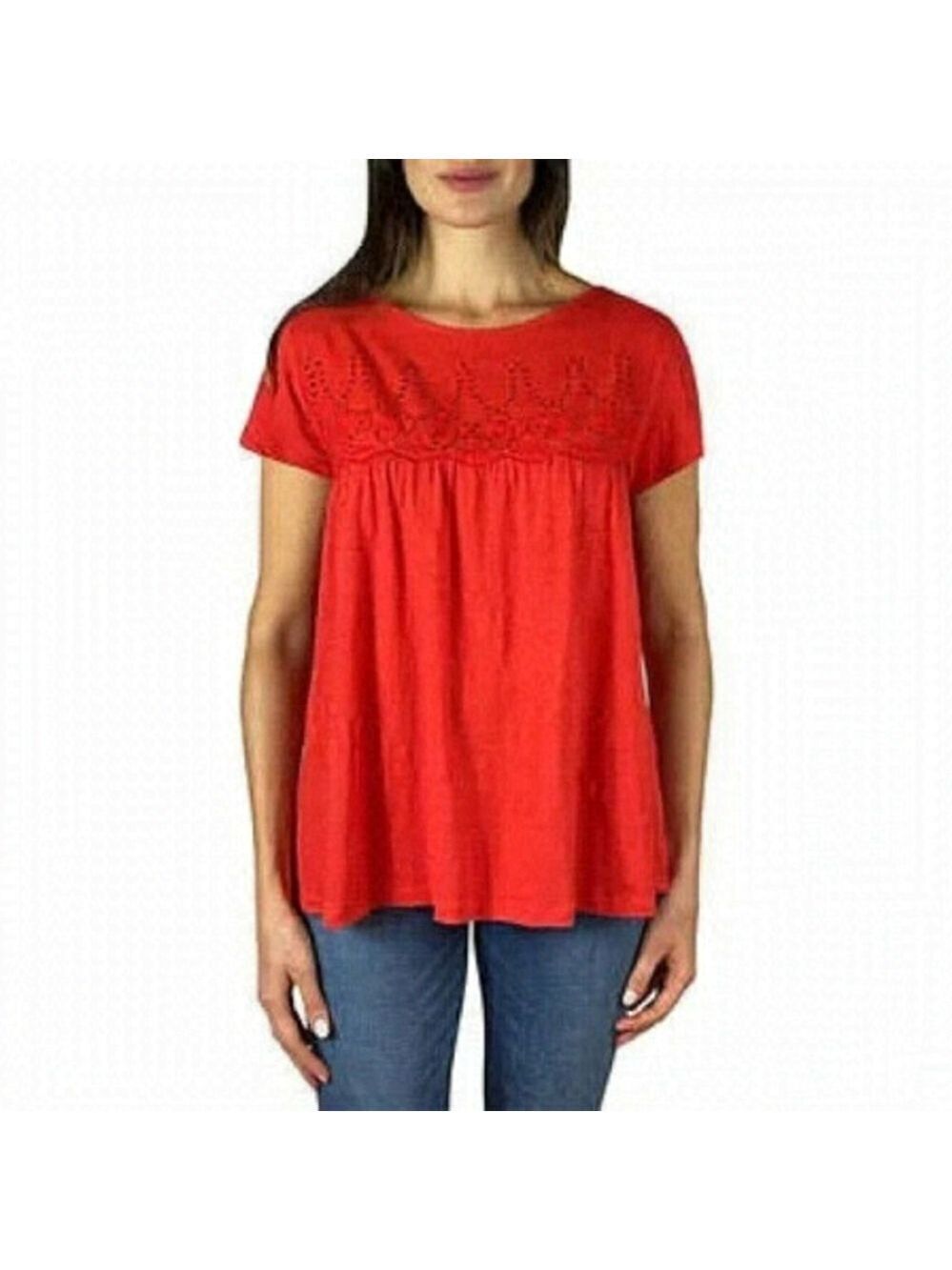 Jachs Girlfriend Eyelet Slub Red Top Size Large